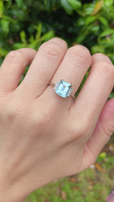 Art Deco Style Aquamarine & Diamond Platinum Ring