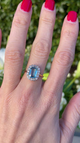 Art Deco Aquamarine & Diamond 18ct Gold Platinum Cluster Ring