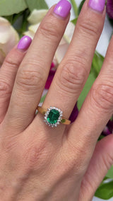 Vintage 1992 Synthetic Emerald & Diamond 18ct Gold Cluster Ring