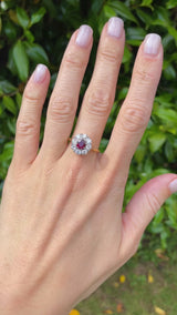 Vintage Mid-Century Ruby & Diamond 18ct Gold Cluster Engagement Ring