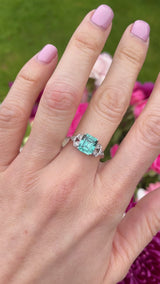 18ct White Gold Emerald-Cut Blue Zircon & Diamond Ring