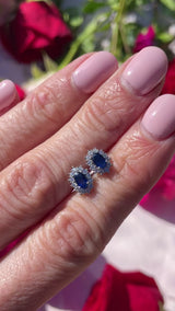 Sapphire & Diamond Platinum Oval Cluster Stud Earrings