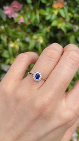 Edwardian Style Sapphire & Diamond 18ct White Gold Oval Cluster Ring (0.46ct)