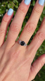 Vintage 1975 Dark Sapphire & Diamond 18ct White Gold Ring