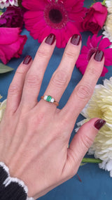 Vintage Emerald & Emerald-Cut Diamond 18ct Gold Three-Stone Engagement Ring