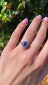 18ct White Gold Sapphire & Diamond Oval Cluster Engagement Ring