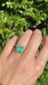 Art Deco Style Synthetic Emerald & Diamond Panel Ring