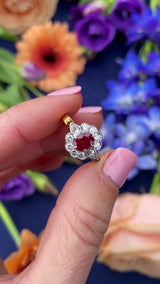 Vintage Millennium Ruby & Vari-Cut Diamond 18ct Gold Cluster Ring