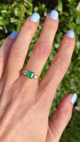 Vintage 2000 Emerald & Diamond 18ct Gold Three-Stone Engagement Ring