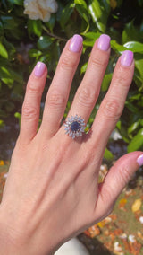 Vintage 18ct White Gold Oval Sapphire & Diamond Cluster Ring (1.45cts)