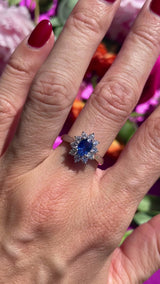 Sapphire & Diamond 18ct White Gold Oval Cluster Ring (0.76cts)