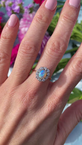 Art Deco Opal & Diamond 18ct Gold Platinum Cluster Ring