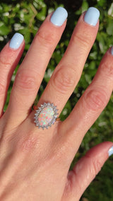 Australian Opal & Diamond 18ct Gold Oval Cluster Ring (1.58ct)