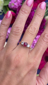 Vintage 1992 Ruby & Diamond 18ct Gold Three-Stone Trilogy Ring
