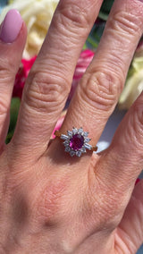 Vintage 1988 Pink Sapphire & Vari-Cut Diamond 18ct Gold Cluster Ring (0.86cts)