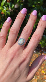Vintage Opal & Diamond 18ct Gold Platinum Cluster Ring