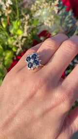 Vintage 1976 Sapphire & Diamond 18ct Gold Cluster Ring