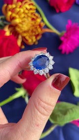 Vintage Boodles Unheated 6.43 Carat Sapphire & Diamond Platinum Cluster Ring