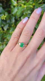 Vintage 1996 Emerald & Diamond 18ct Gold Three-Stone Engagement Ring