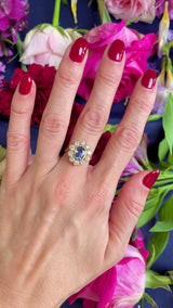 Vintage 1988 Ceylon Sapphire & Diamond 18ct Gold Cluster Engagement Ring (1.85cts)
