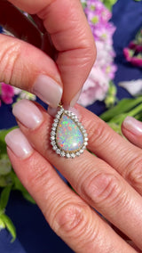 Vintage Opal & Diamond 18ct Gold Pear-Shaped Cluster Pendant