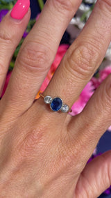 Art Deco Sapphire & Diamond 18ct Gold Three-Stone Bezel-Set Ring