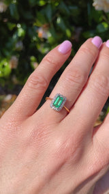 Vintage 1960s Emerald & Diamond 18ct Gold Platinum Cluster Engagement Ring