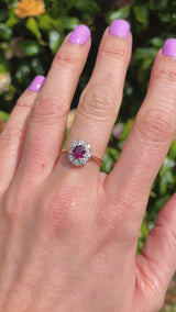 Vintage Ruby & Diamond 18ct Gold Platinum Oval Cluster Ring (0.80ct)