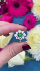 Vintage 1988 Emerald & Diamond 18ct Gold Cluster Engagement Ring (0.85cts)