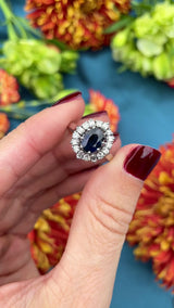 Vintage 1977 Sapphire & Vari-Cut Diamond 18ct White Gold Cluster Ring (1.53cts)