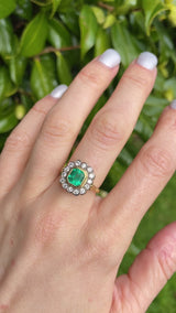 Vintage 1998 Emerald & Diamond 18ct Gold Cluster Engagement Ring