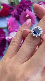 Sapphire & Diamond Platinum Cluster Ring (1.62cts)