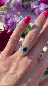 Vintage 1991 Sapphire & Diamond 18ct Gold Pear Cluster Engagement Ring (1.30cts)