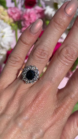 Vintage 1973 Sapphire & Diamond 18ct White Gold Cluster Engagement Ring