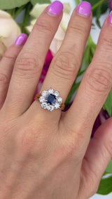 Vintage Blue Sapphire & Diamond 18ct Gold Halo Cluster Ring