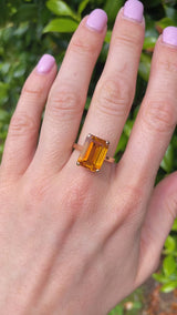 Vintage 1960 Citrine 9ct Gold Solitaire Dress Ring