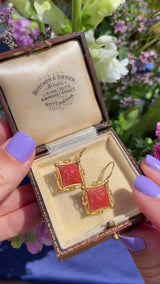 Antique Victorian Coral & Gold Drop Earrings