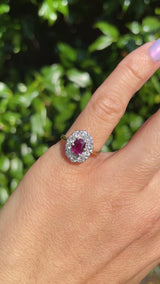 Vintage 1977 Ruby & Diamond 18ct Gold Cluster Ring (0.66ct)