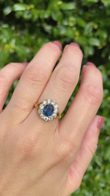 Antique Style Natural Sapphire & Diamond 18ct Gold Engagement Ring