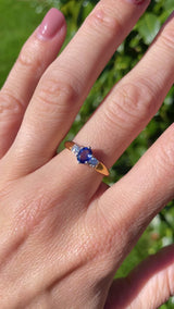 Vintage 1990 Sapphire & Diamond 18ct Gold Three-Stone Ring