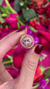 Morganite & Diamond 18ct Rose Gold Halo Cluster Ring