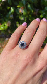 Vintage 1977 Sapphire & Diamond 18ct Gold Round Cluster Ring