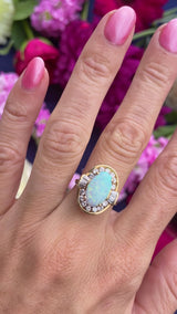 Vintage 1980 Opal & Diamond 18ct Gold Statement Dress Ring