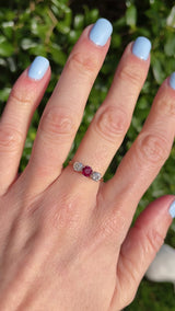 Vintage 1981 Ruby & Old-Cut Diamond 18ct Gold Three-Stone Ring