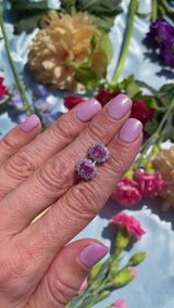 Pink Sapphire & Diamond 18ct Gold Cluster Stud Earrings