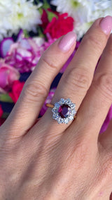 Vintage Ruby & Diamond 18ct Gold Cluster Engagement Ring (0.95cts)