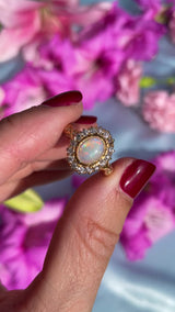 Antique Edwardian Opal & Old-Cut Diamond 18ct Gold Cluster Ring