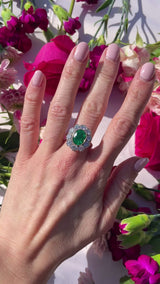 Vintage 1980 Zambian Emerald & Diamond 18ct Gold Cluster Ring (3.60cts)