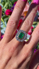 Vintage 1988 Emerald & Diamond 18ct Gold Cluster Engagement Ring (2.17cts)