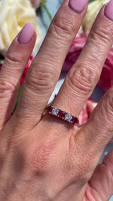 Vintage Millennium Ruby & Diamond 18ct Gold Five-Stone Half-Eternity Band Ring